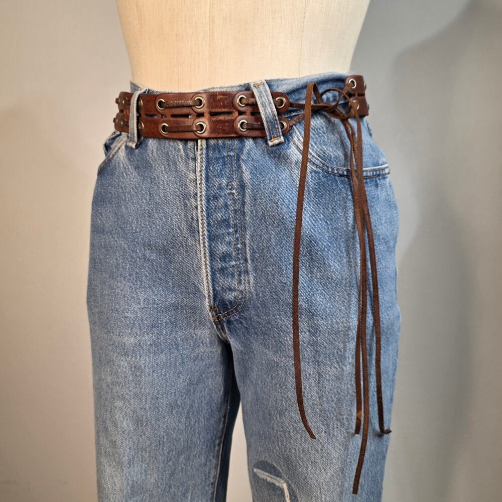 Y2k Brown Lether Belt Tie Western Boho Festival American Eagle Costal Cowgirl